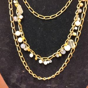 Vintage Liz Claiborne MultiStrand Layered Necklace with faux pearl and crystals